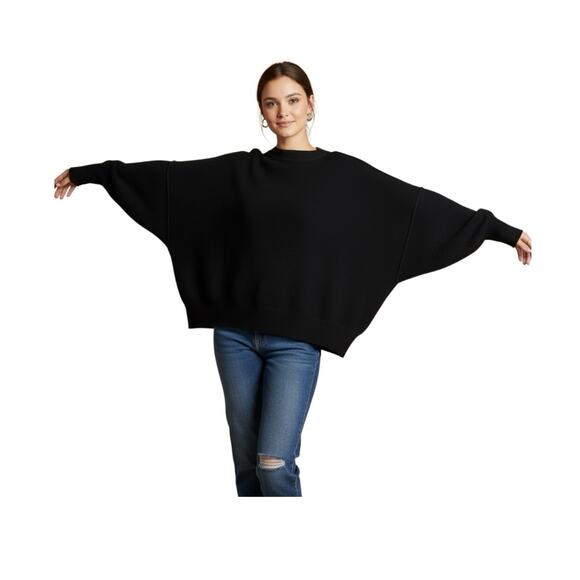 Free People Ottoman Slouchy Black Sweater Long Sleeve Tunic Dress XS - Picture 3 of 16